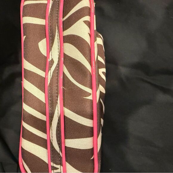 Modella Brown and Pink Cosmetic Bag with Zebra Print - Picture 2 of 6
